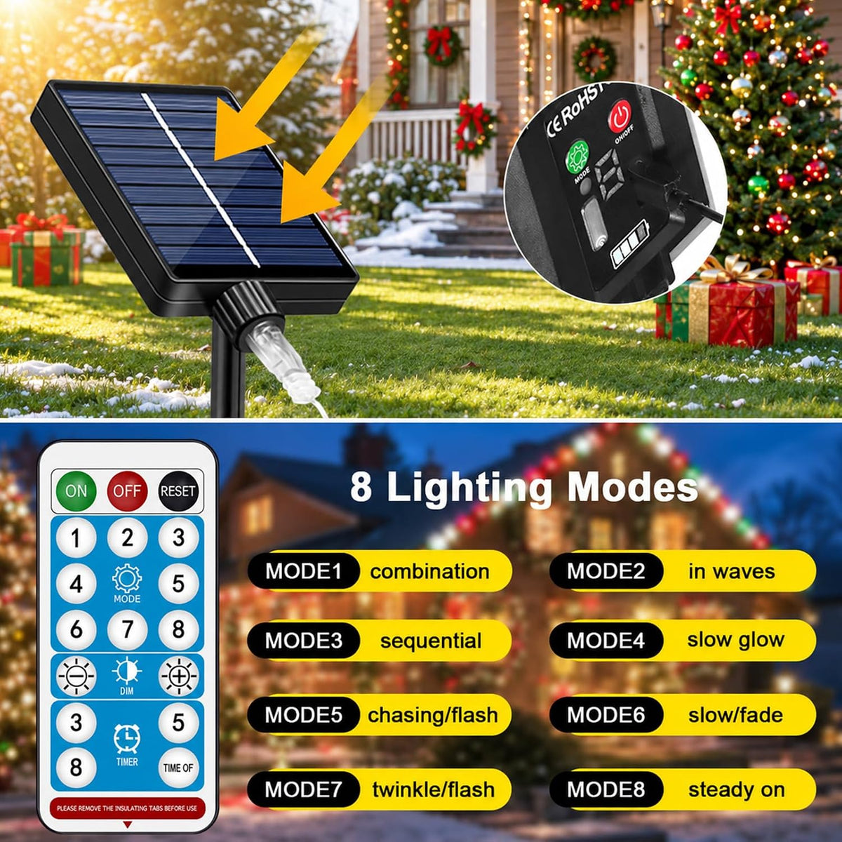 Luces solares para árbol de Navidad, 11.48 pies, 350 LED, rojo | Al...
