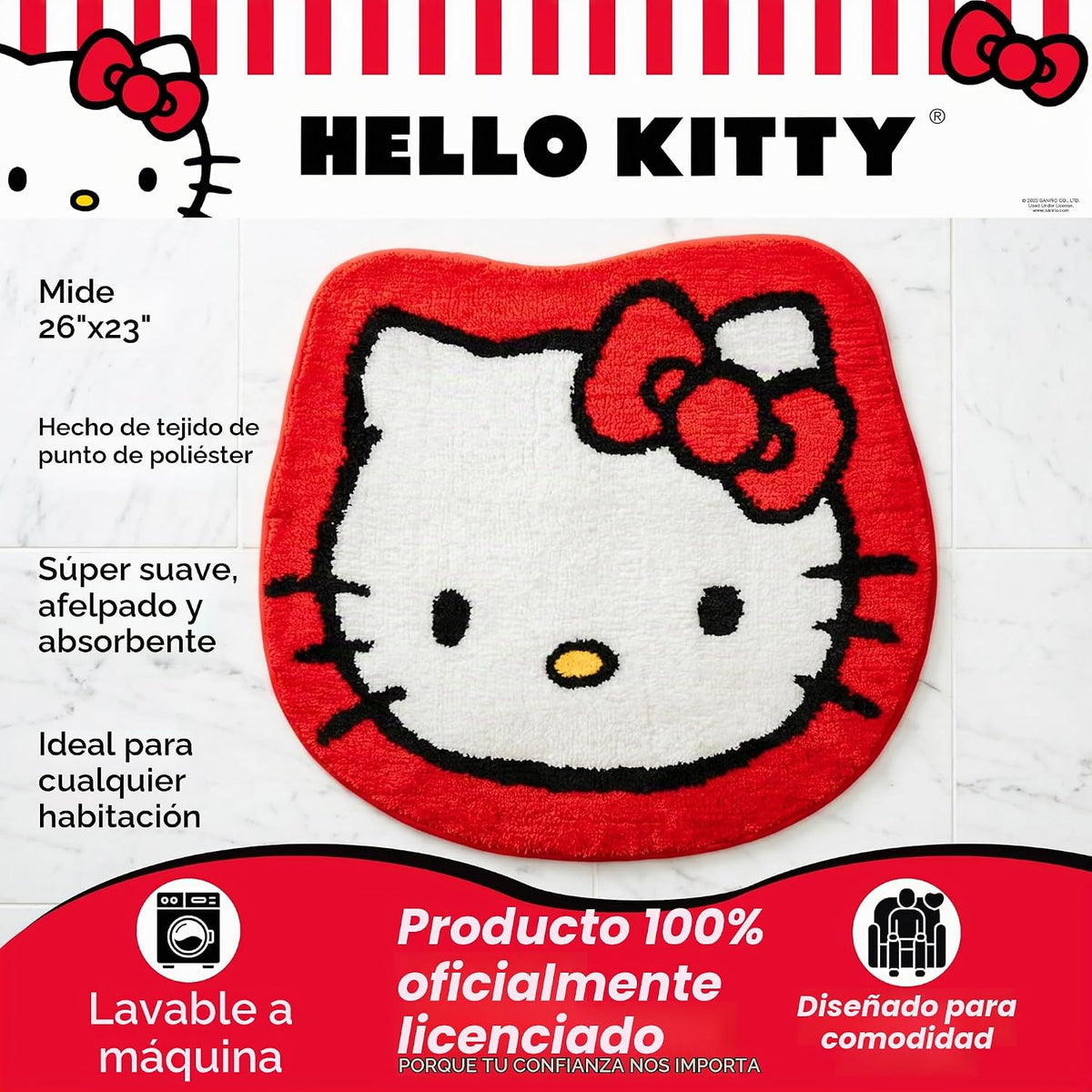 Hello Kitty - Alfombra de baño de felpa de punto de poliéster antid...