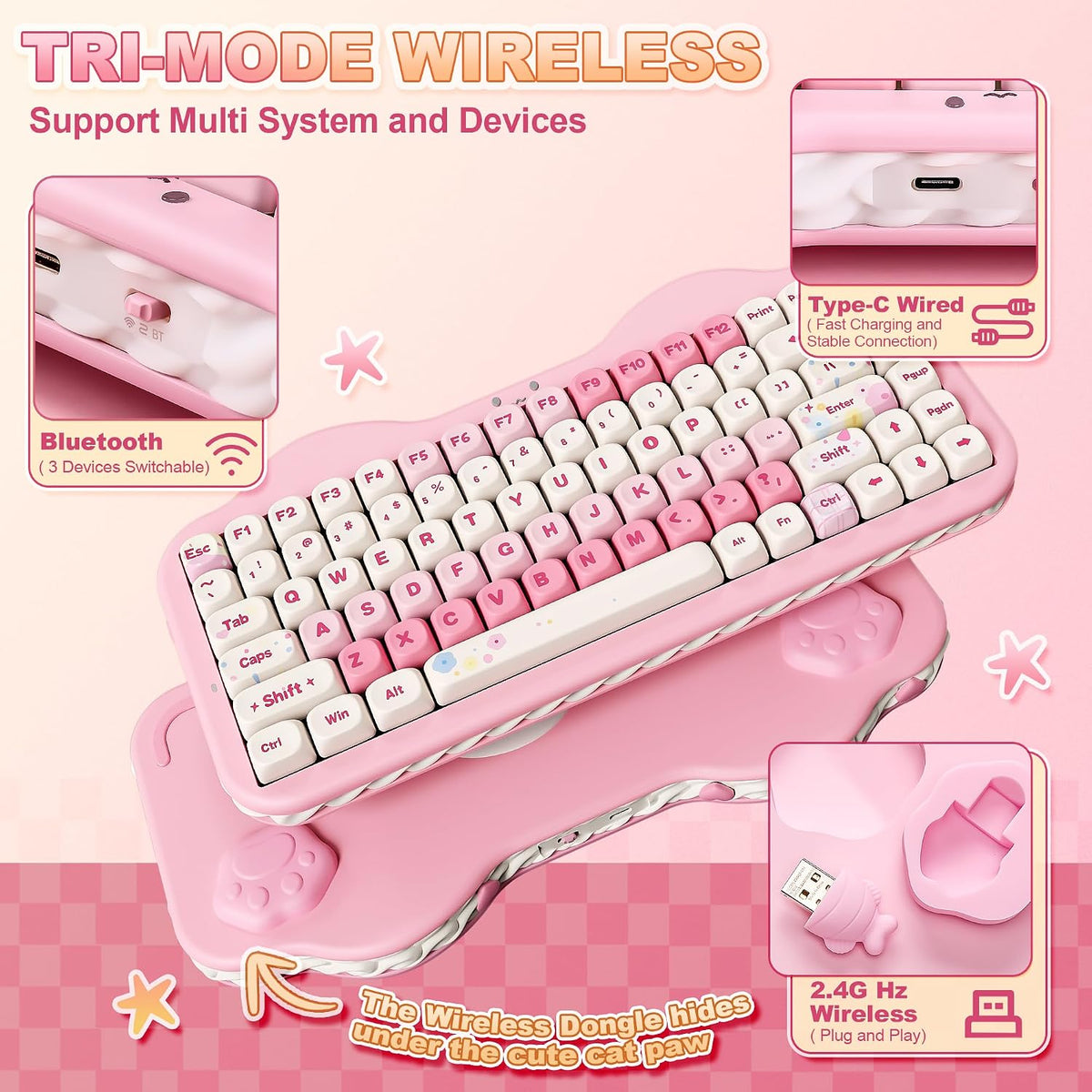 YUNZII Teclado Mecánico Inalámbrico C75, Diseño del 75%, NKRO Inter...