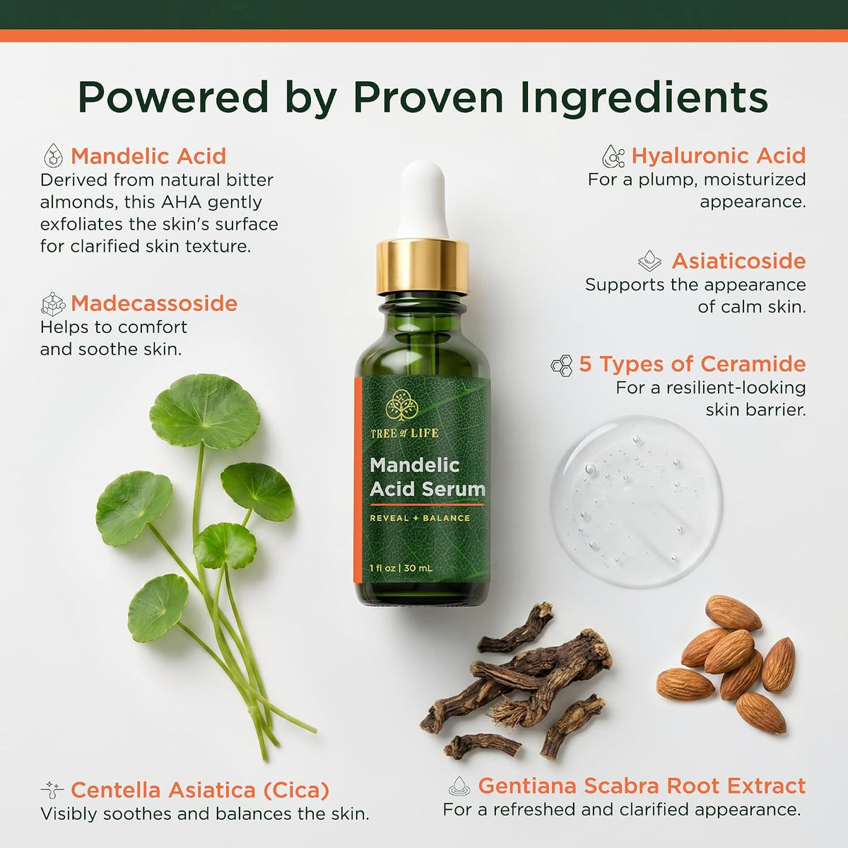 Tree of Life Suero de ácido mandélico para la cara, aceite facial |...