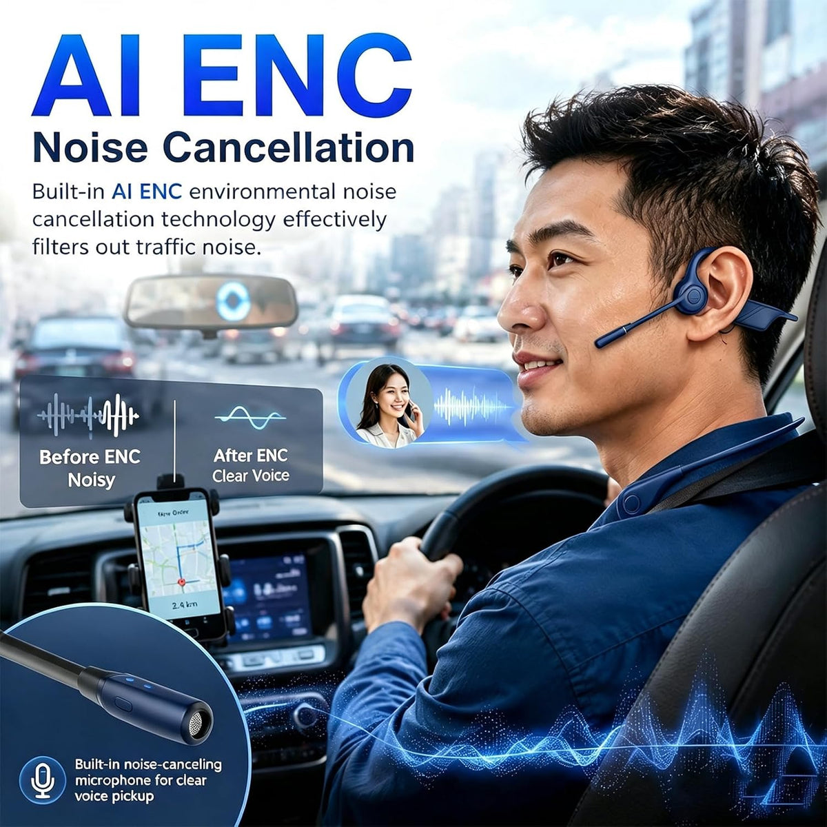 Auriculares abiertos del camionero de la conducción ósea del oído c...