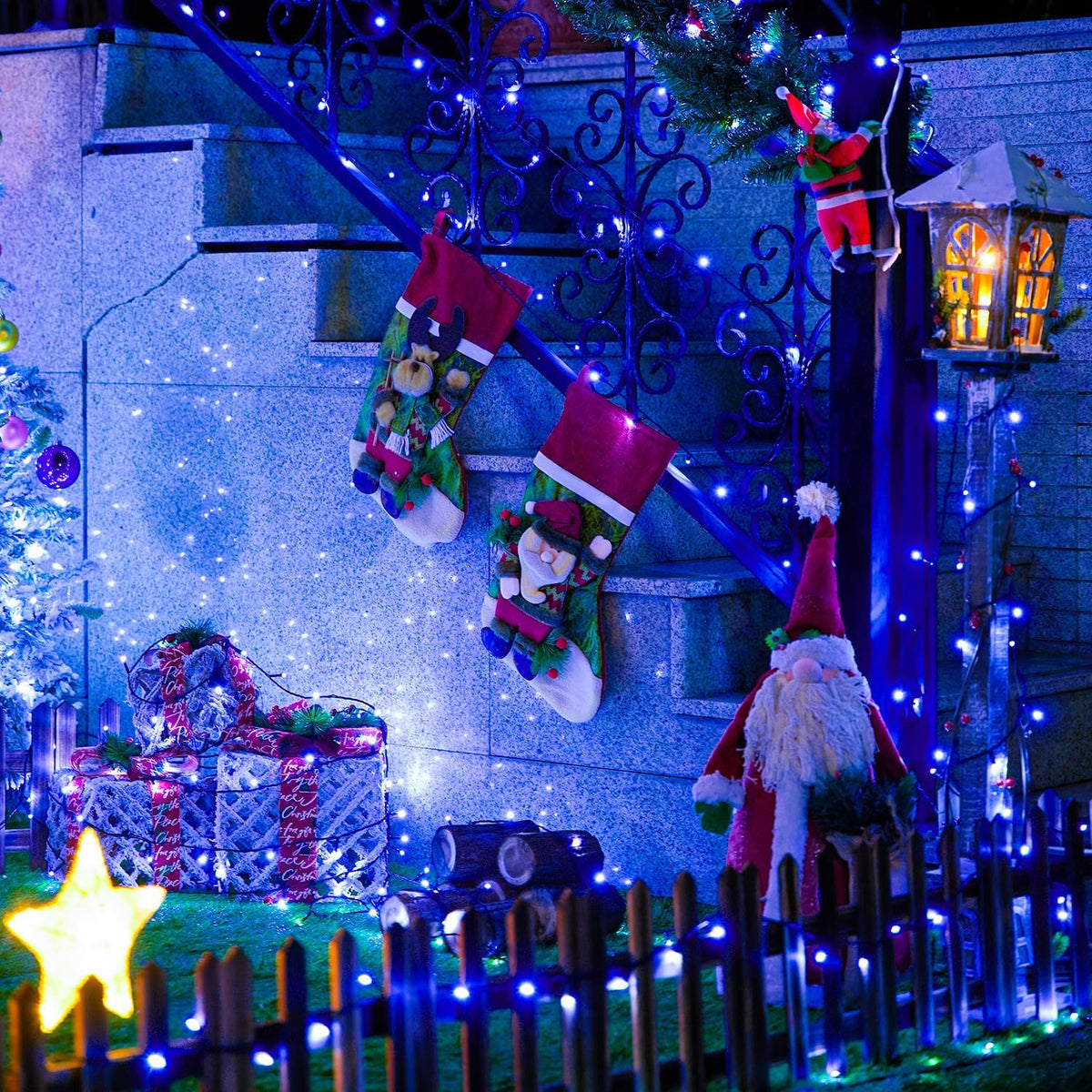 JMEXSUSS - 250 luces LED de Navidad azules conectables, luces de ca...