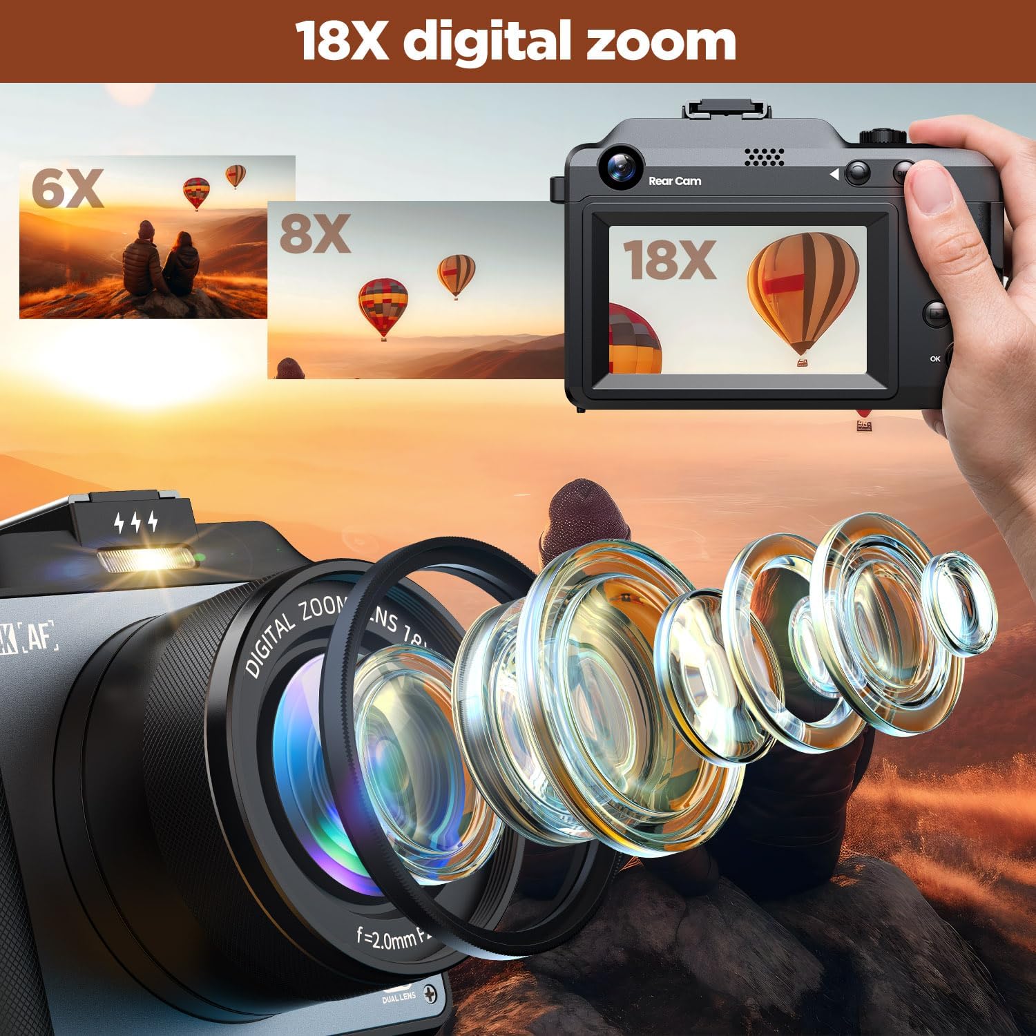 CAMWORLD Cámara digital 4K para fotografía, cámara de videografía d...