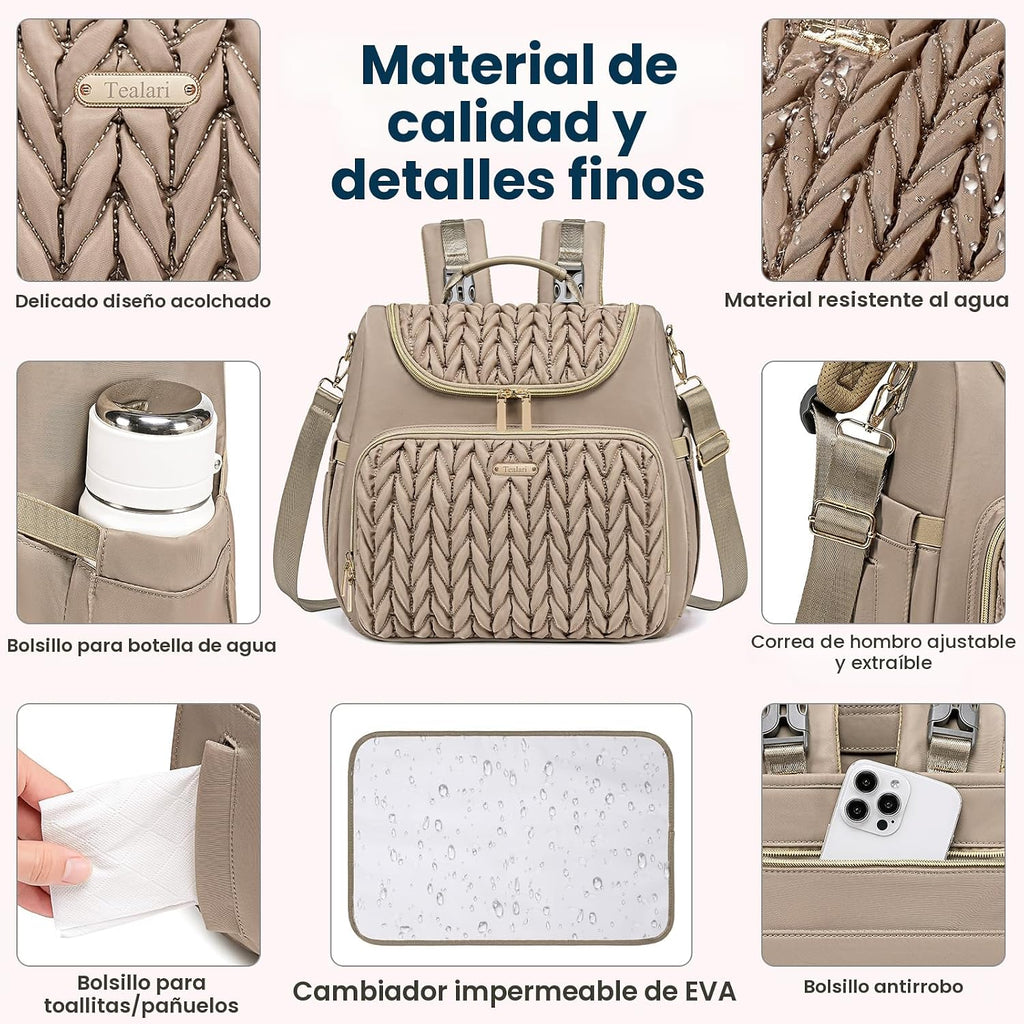 Tealari Mochila de pañales convertible 4 en 1, bolsa de pañales imp...