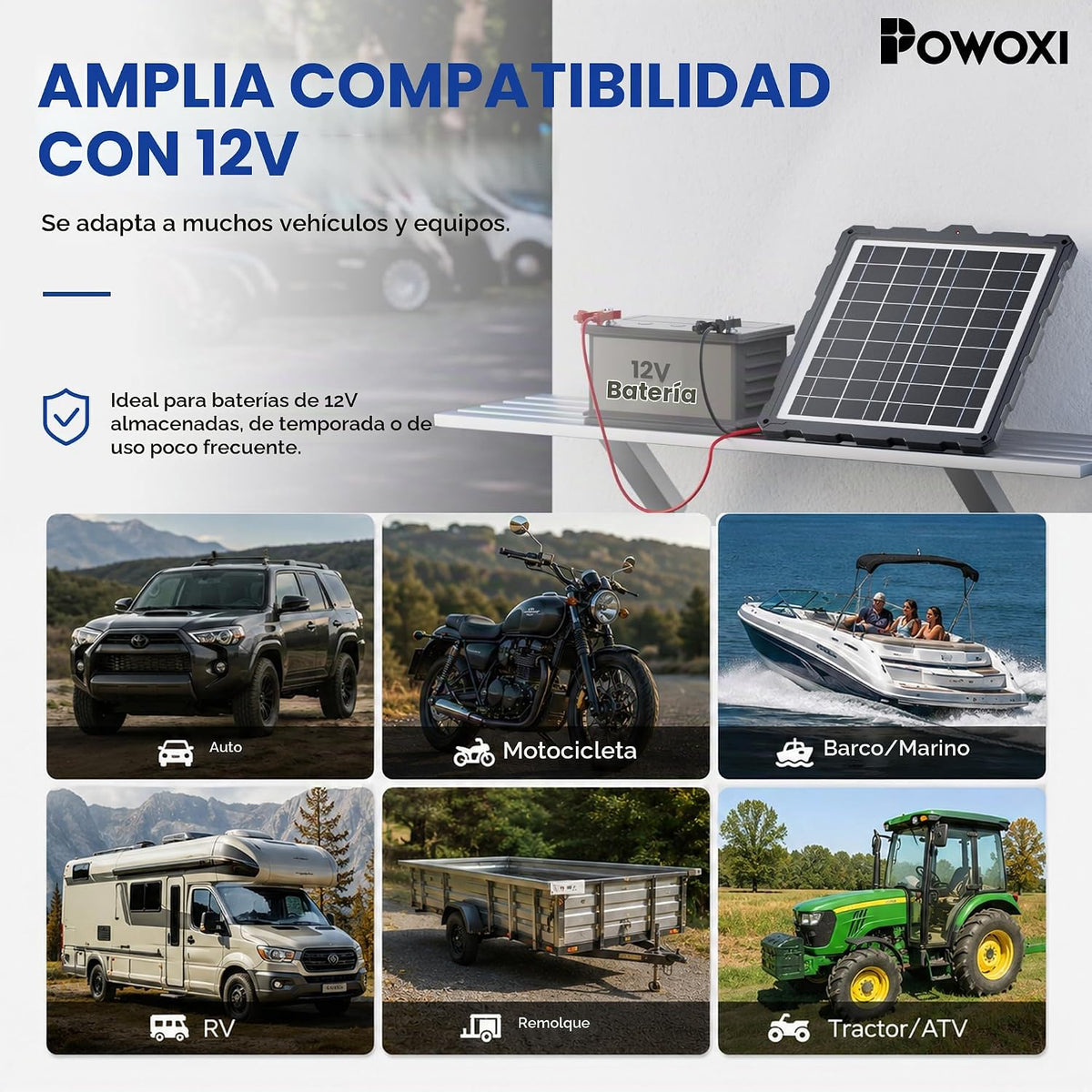 POWOXI 20W 12V Cargador de batería solar Kit de mantenimiento de go...