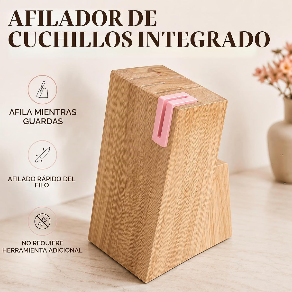 HENKELIVING Juego de cuchillos de 14 piezas, bloque de afilador int...