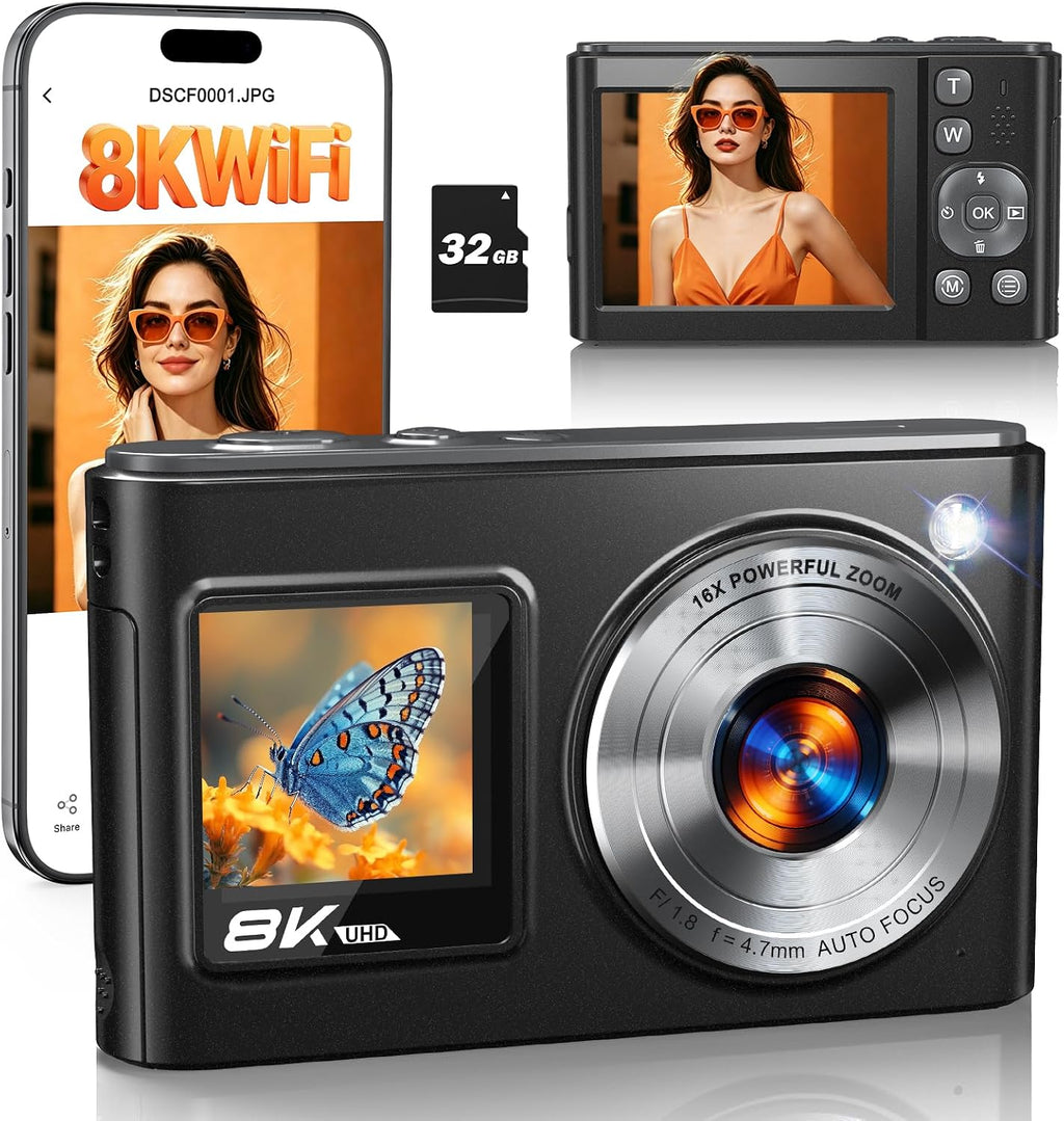 Cámara digital 8K para fotografía Cámara de pantalla dual WiFi de 9...