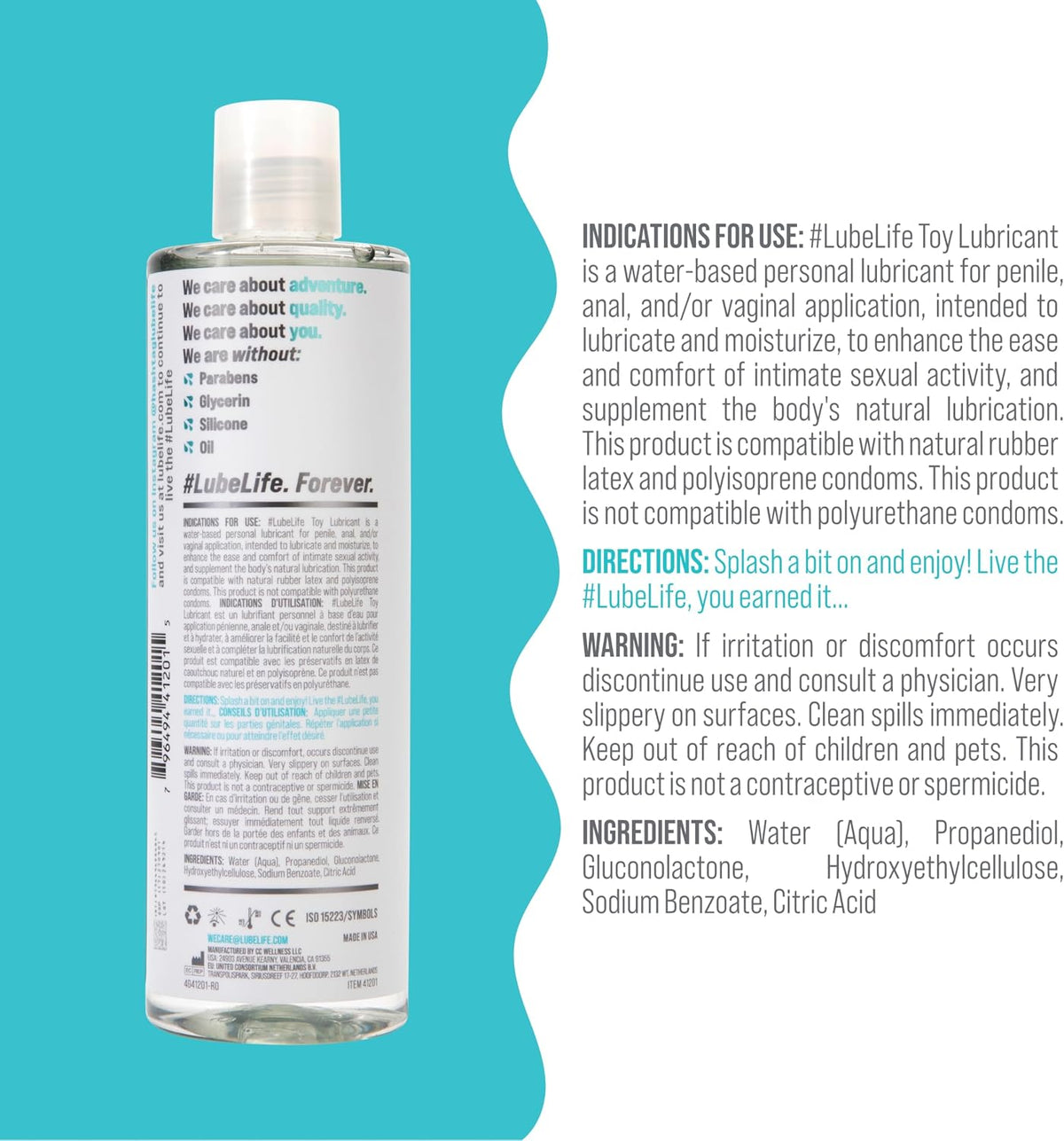 LubeLife - Lubricante personal a base de agua seguro para juguetes...