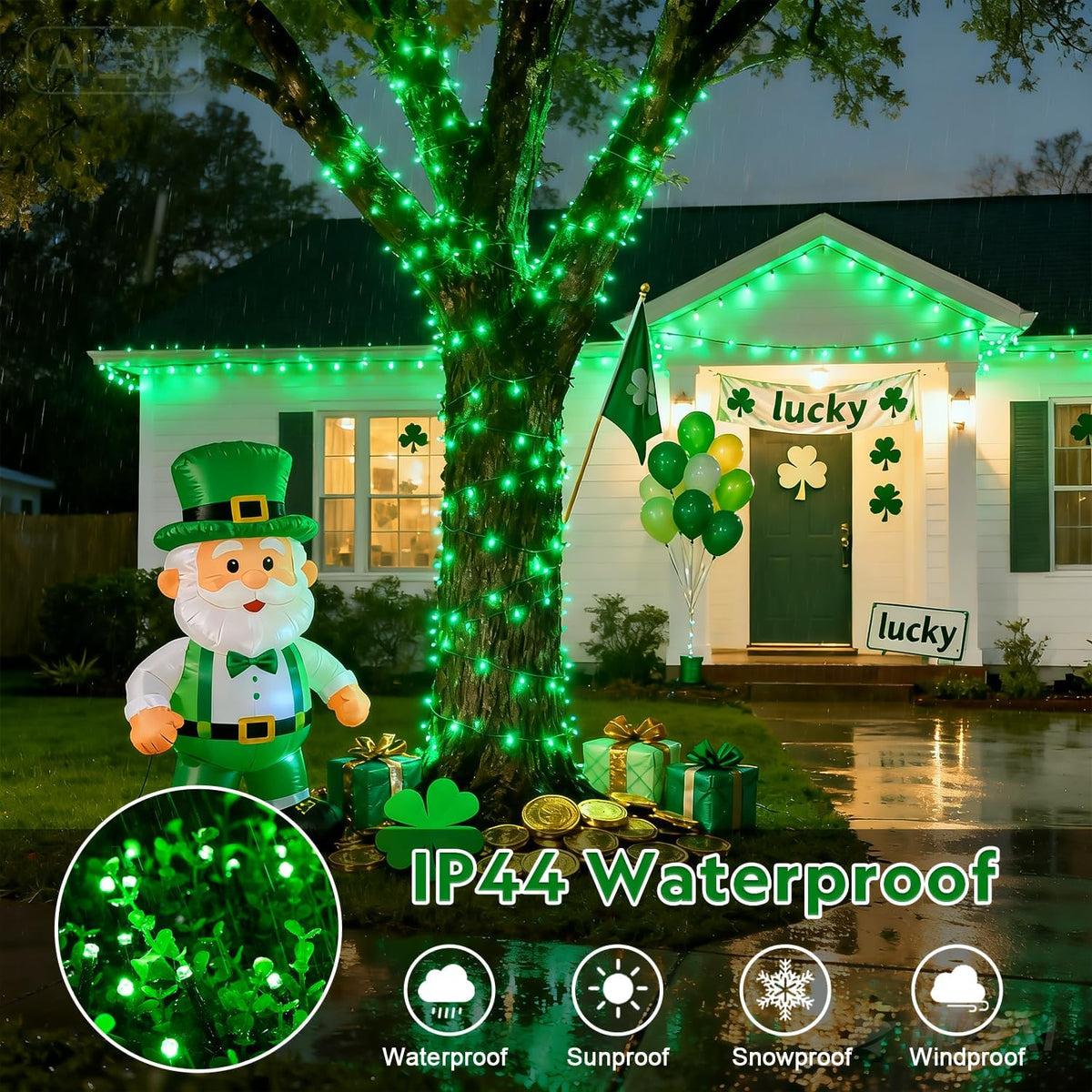 JMEXSUSS 1000 luces LED verdes de Navidad enchufables, luces de Hal...