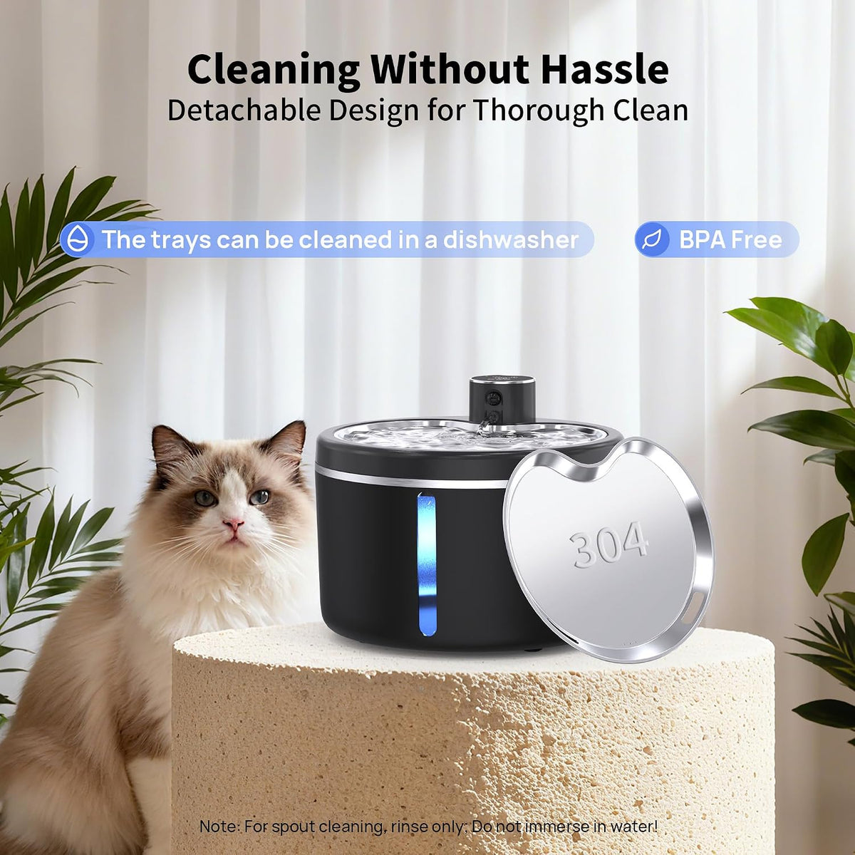 Fuente de agua para gatos sin cable, fuentes para mascotas de 108 o...