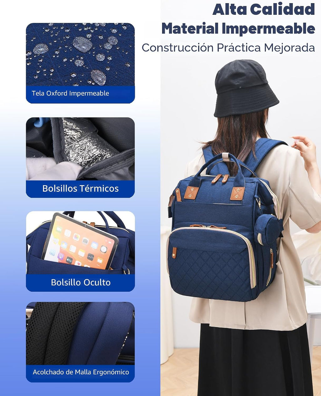 Lamroro Bolsa de pañales con cambiador, mochila de pañales 3 en 1 p...