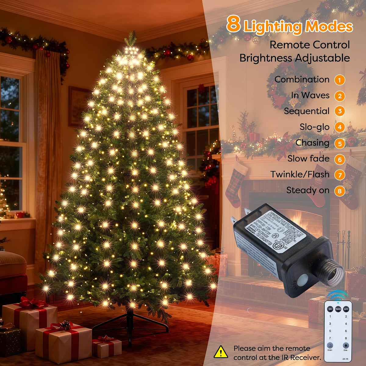 Luces de árbol de Navidad, luces blancas cálidas de Navidad para in...