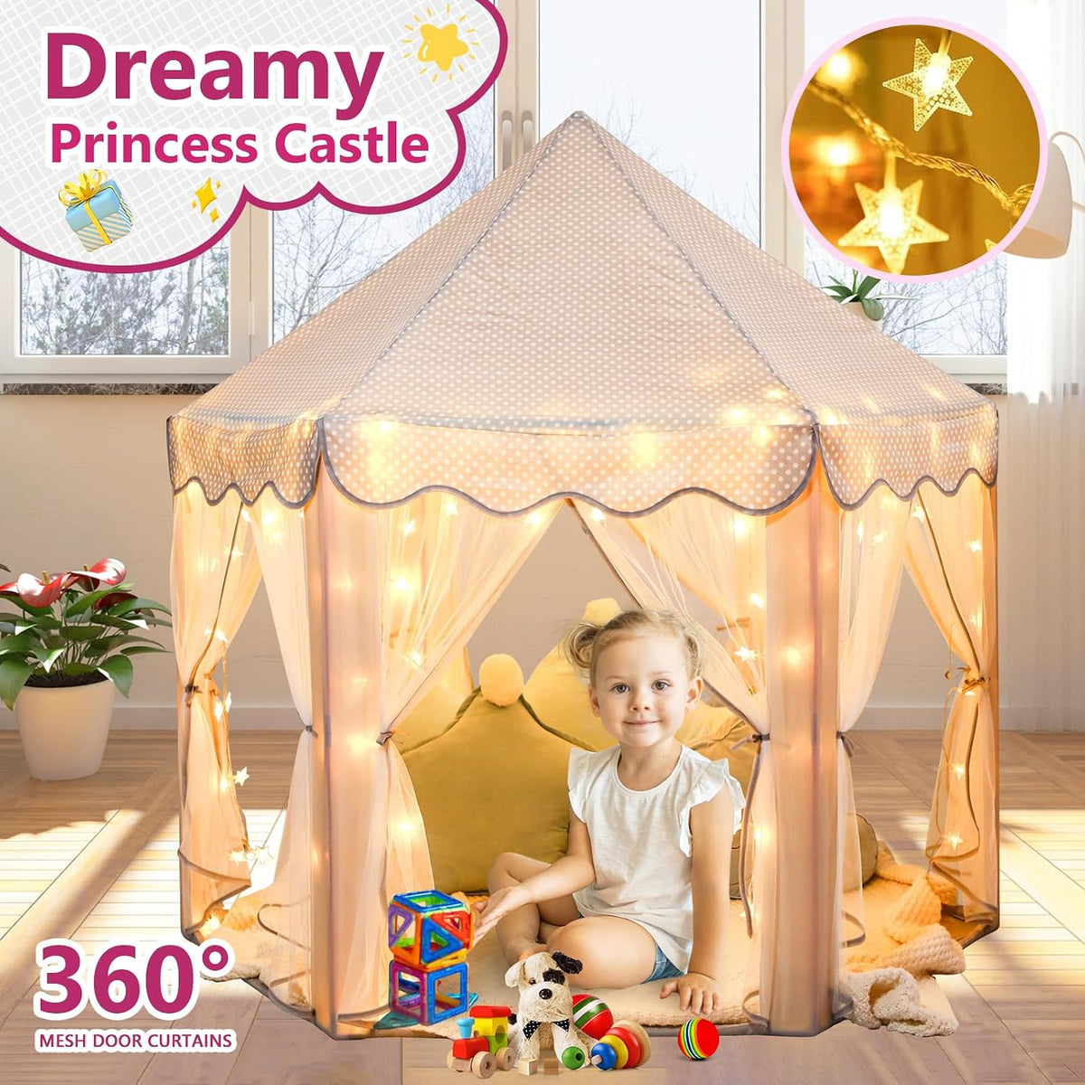 Monobeach Tienda de campaña de princesa para niñas, casa de juegos...