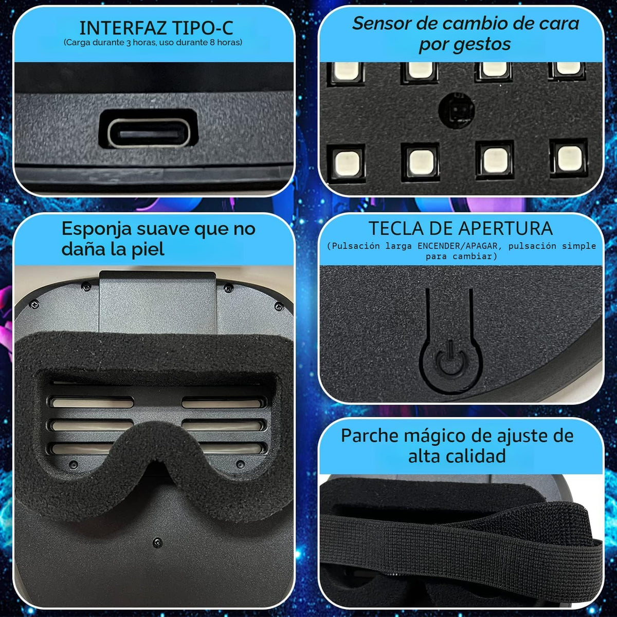 MOYACA Máscara LED con luz, máscara que se ilumina con detección de...