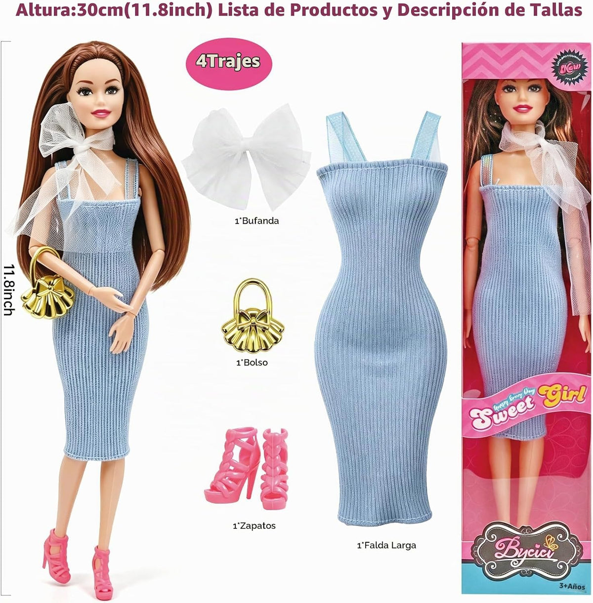 Juego de muñecas de princesa de 11.5 pulgadas, muñeca de juguete am...