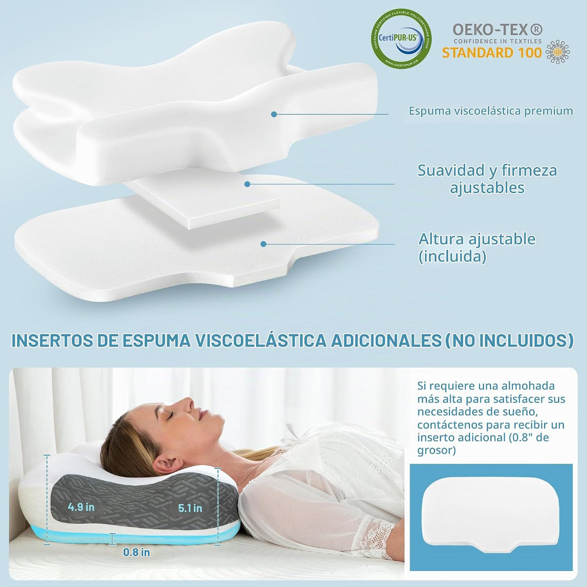 Elviros Almohada cervical para aliviar el dolor para dormir, paquet...