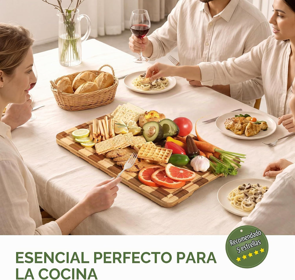 Tabla de cortar de bambú para cocina, tabla de cortar a cuadros de...