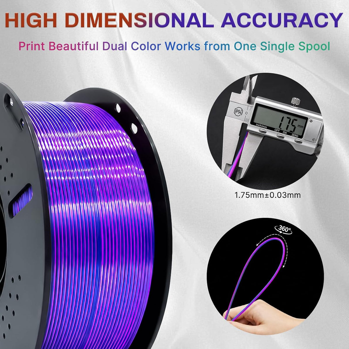 Colourbing Filamento de impresora 3D PLA+ de seda presecada de dobl...
