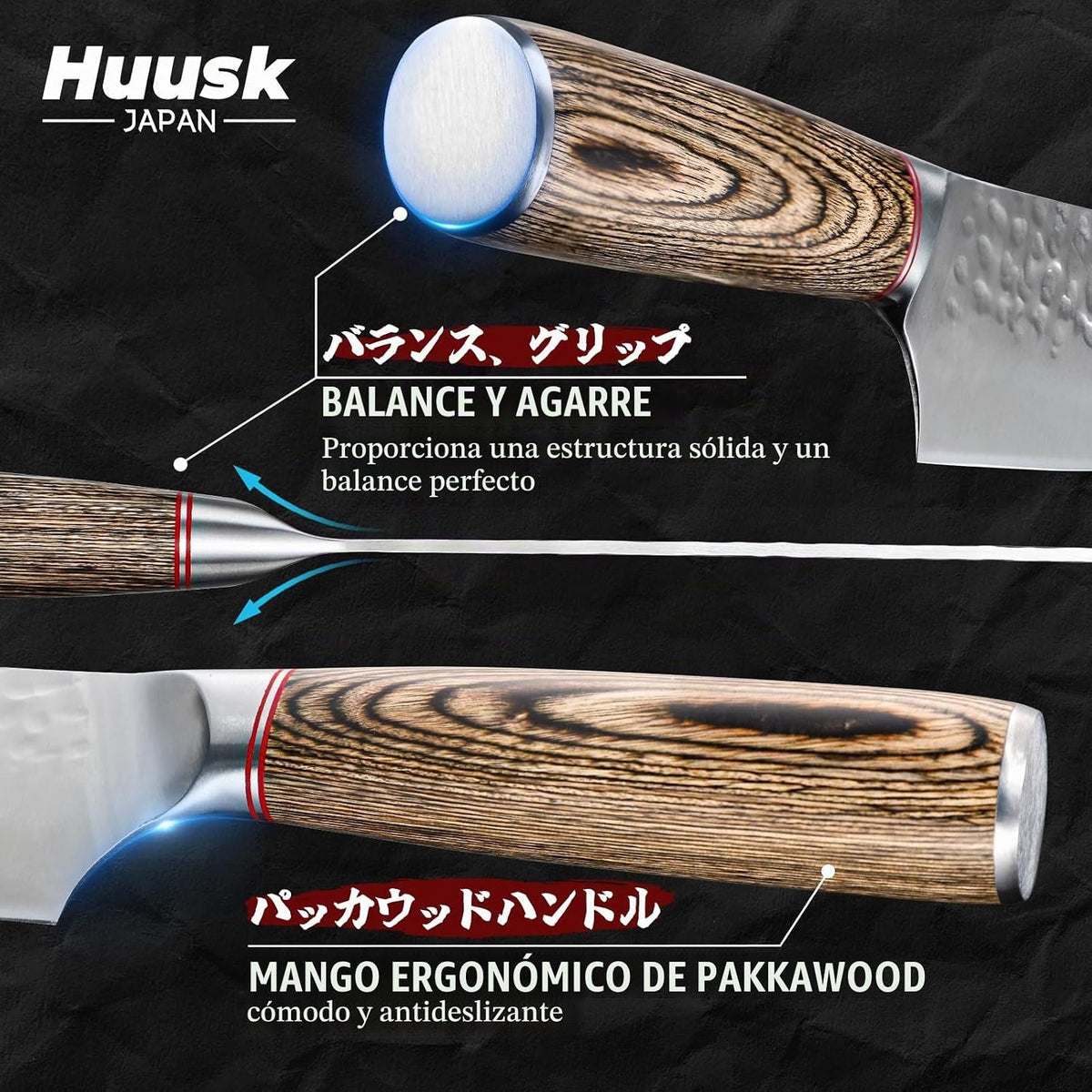 Huusk - Juego de 3 cuchillos de cocina japoneses, juego de cuchillo...