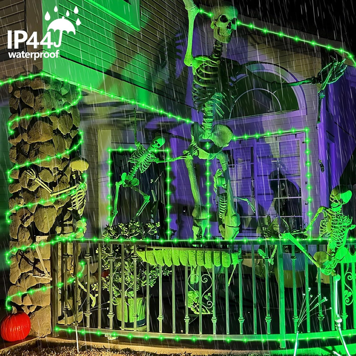 QITONG Luces solares verdes de Halloween, 66 pies, 200 luces LED so...