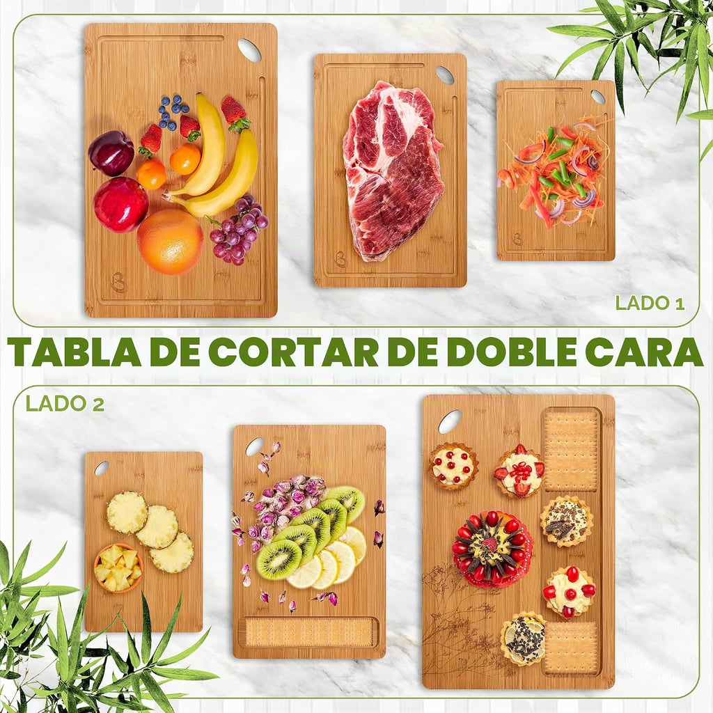 Juego de 3 tablas de cortar de madera, tablas de cortar de bambú no...