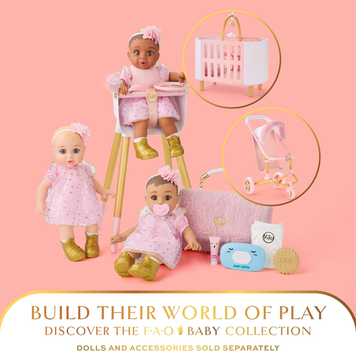 Cuna y tapete de juego para muñecas de bebé FAO Schwarz con colchón...