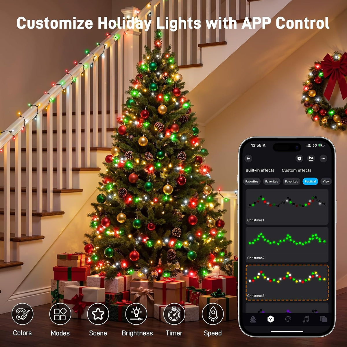 Ollny Luces de Navidad inteligentes, 131 pies 400 LED RGBW que camb...