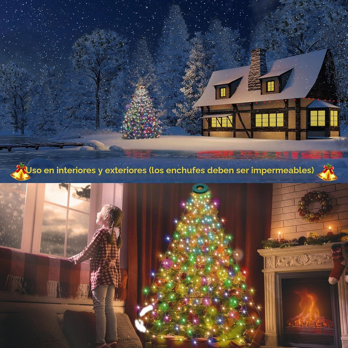 VIL Luces para árbol de Navidad con anillo, 8.2 pies, 16 líneas, 44...