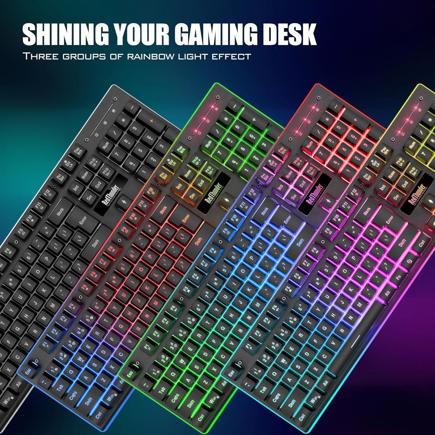 RedThunder K10 Combo de teclado y mouse inalámbricos para juegos, b...