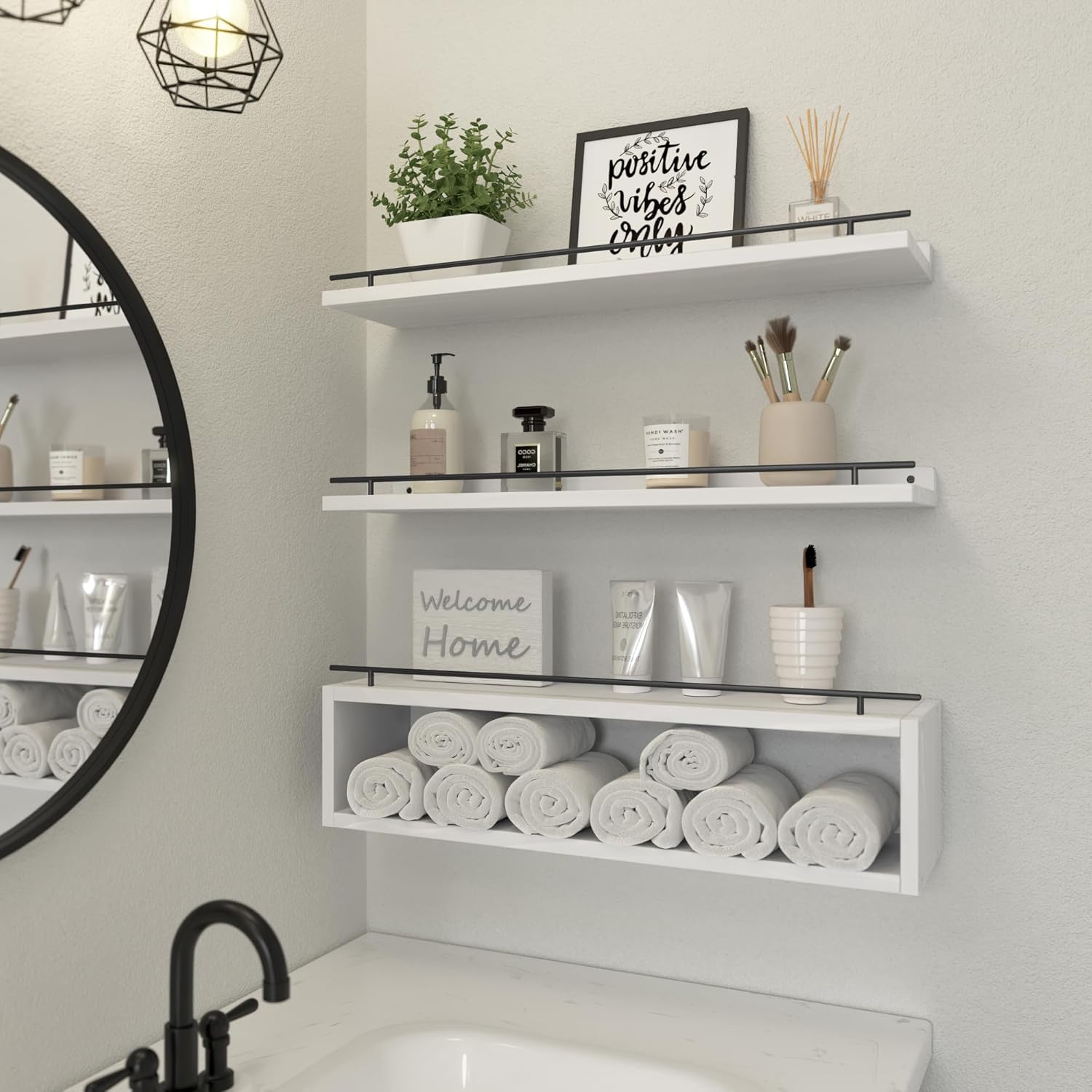 WOPITUES Estantes Flotantes para Pared de 24 Pulgadas con Estante d...