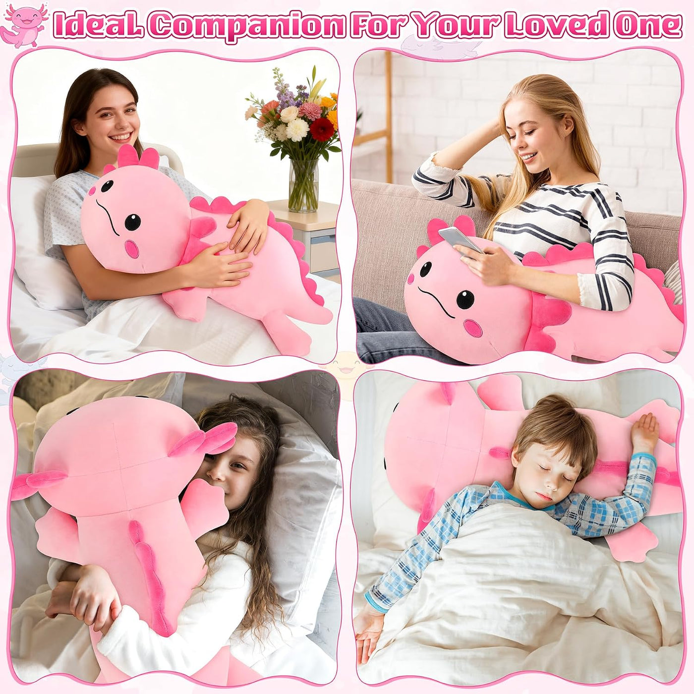 Peluche de ajolote rosa gigante de 30 pulgadas, almohada de peluche...