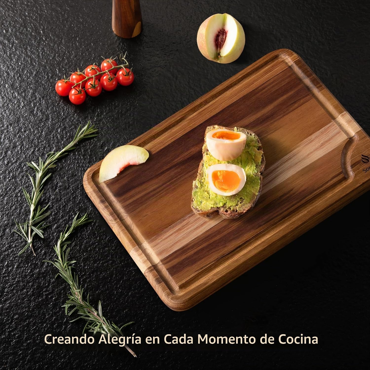 Tabla de cortar extra grande de madera de teca de 20 pulgadas para...