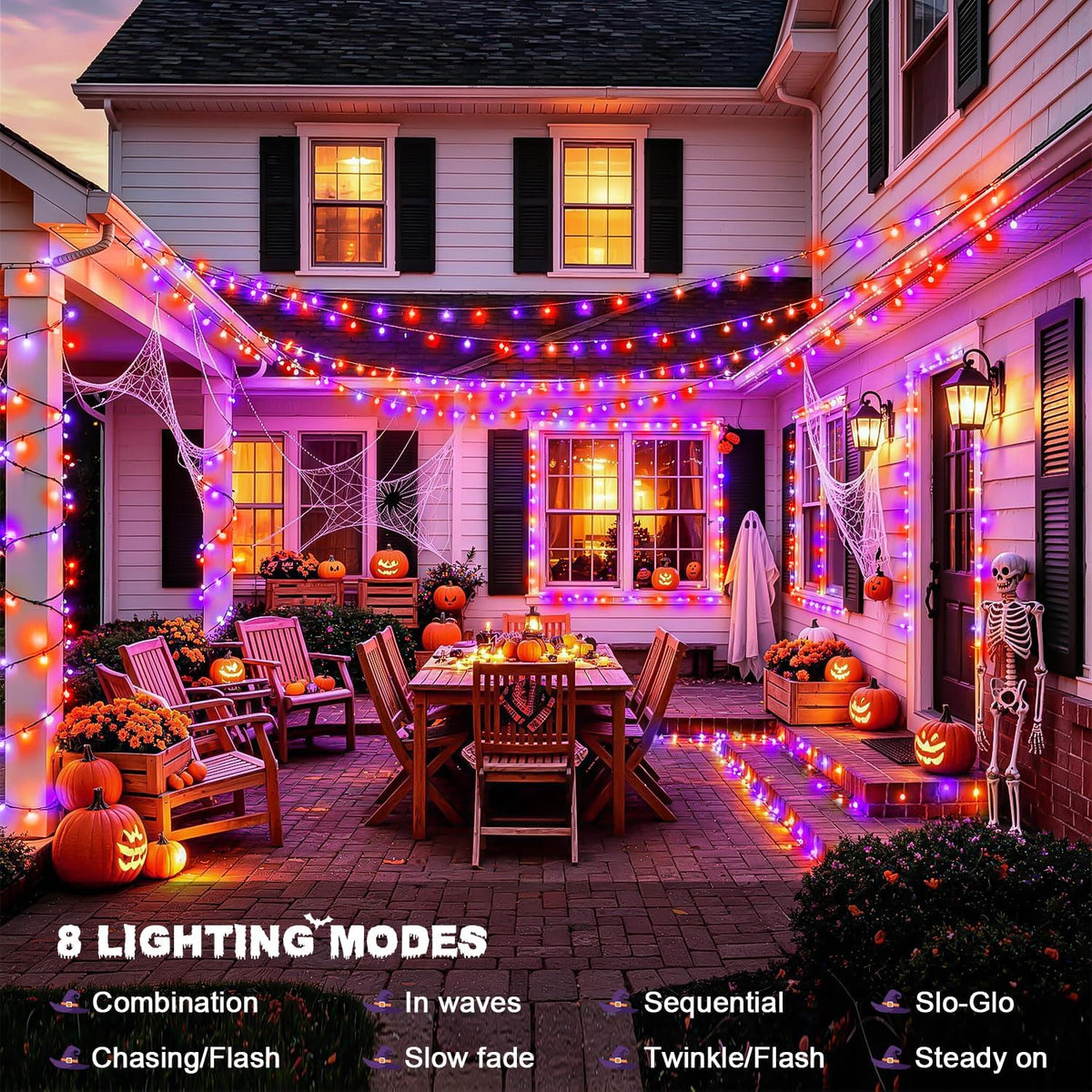 JMEXSUSS Guirnalda de 1000 luces LED naranja y morado, luces de Hal...