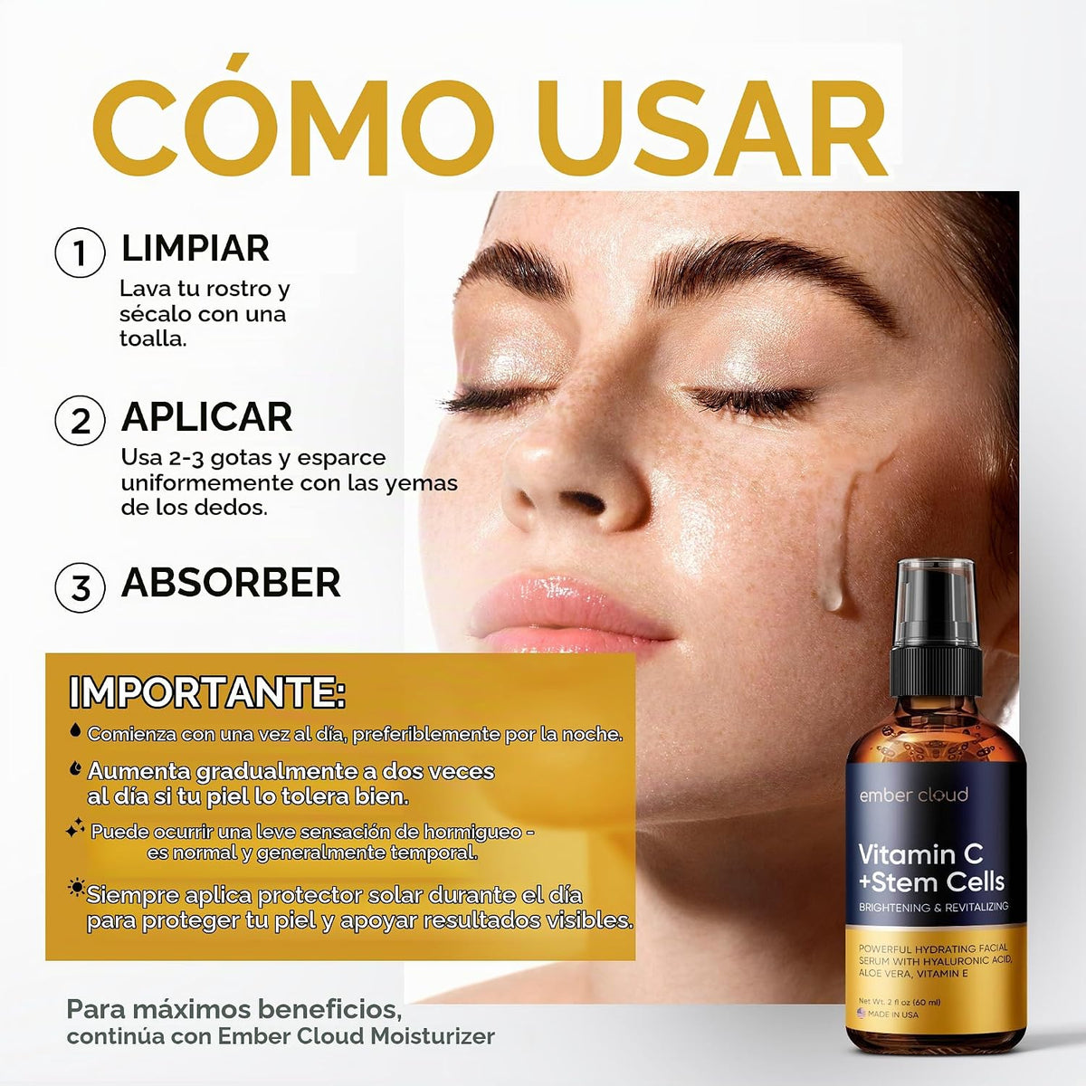 Ember Cloud Suero de vitamina C para rostro con células madre y áci...