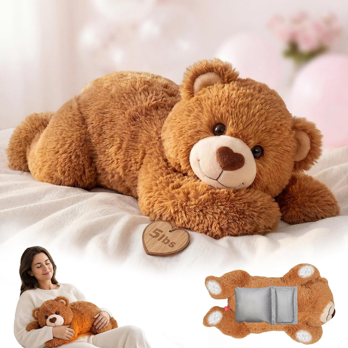 Mewaii Peluche de oso de peluche con peso, calentable, refrigerable...