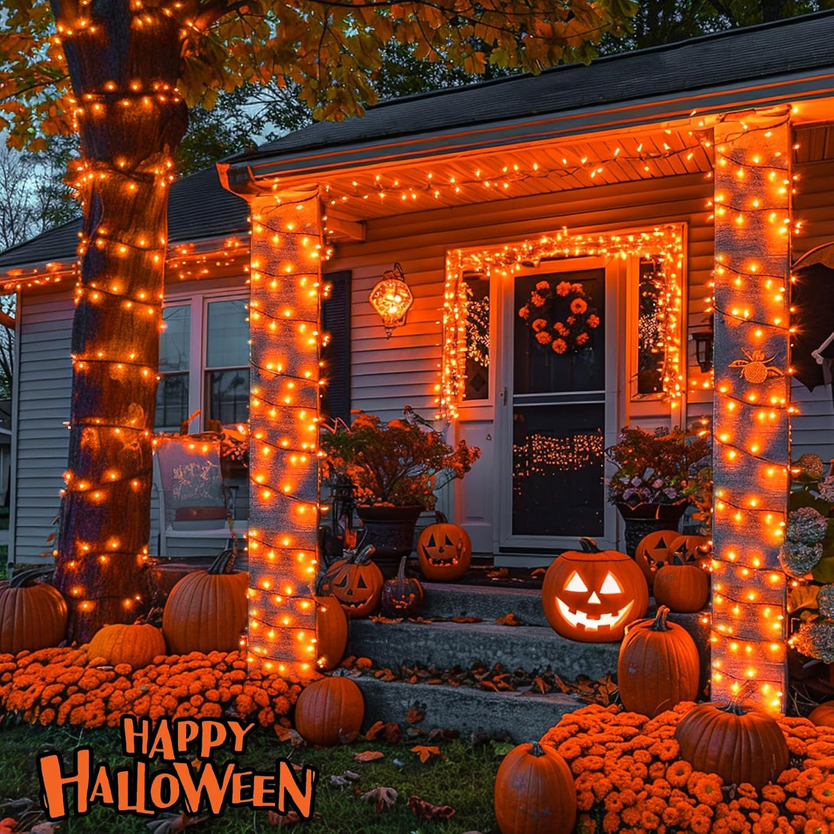 JMEXSUSS 250 luces LED naranjas para Halloween, luces de Halloween...
