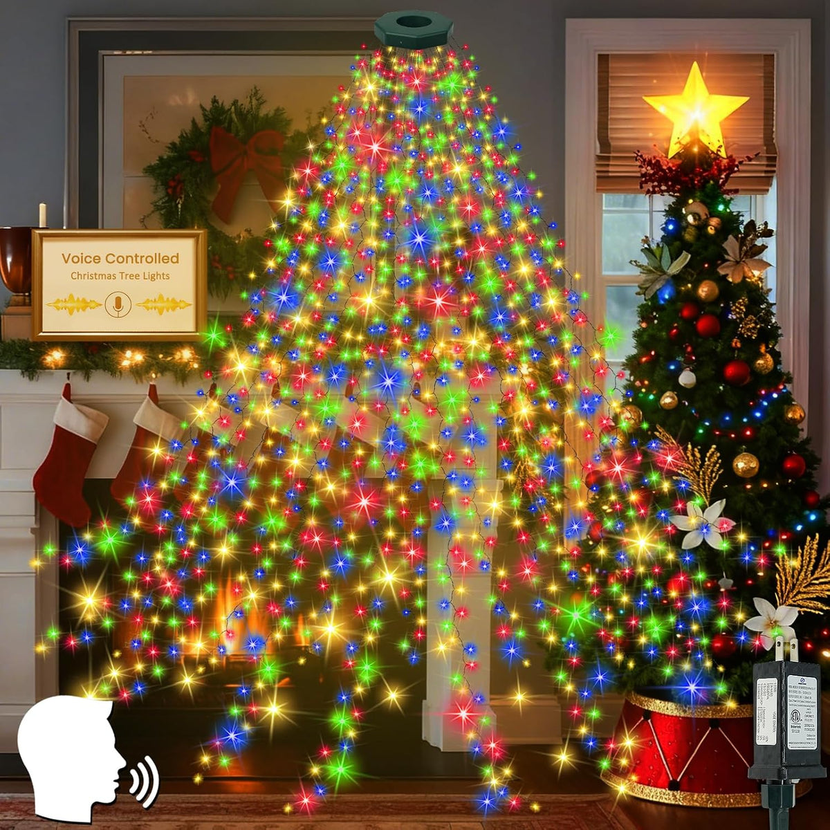 Luces para árbol de Navidad con control por voz, 592 LED tipo casca...