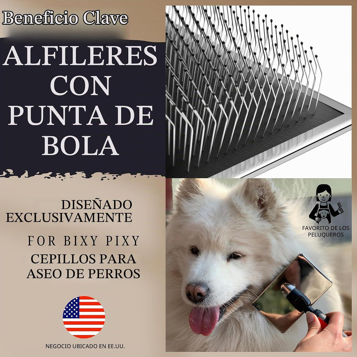 Bixy Pixy Cepillo Desenredante para Perros \u2013 Grande \u2013 Cer...