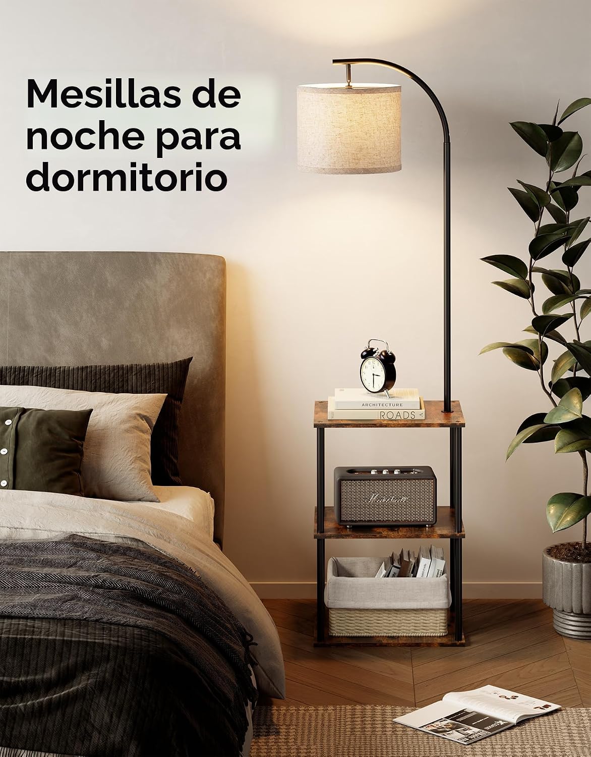 PARTPHONER Lámpara de pie con mesa, mesita de noche con lámpara, me...