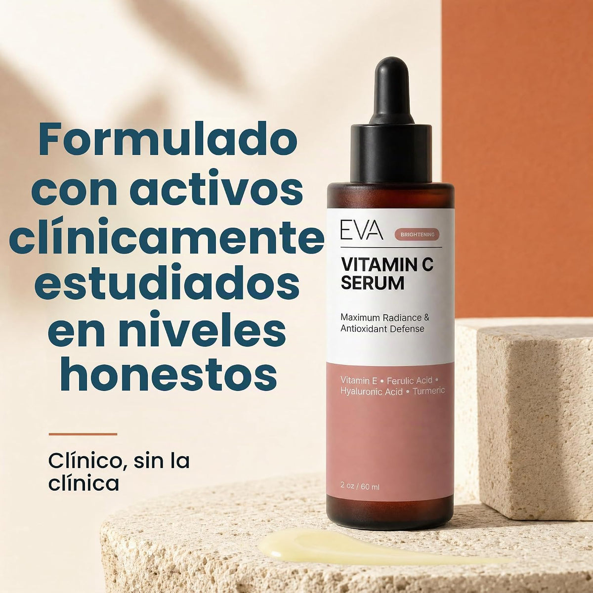 Eva Naturals Suero de vitamina C para cara, 20% de vitamina C, ácid...