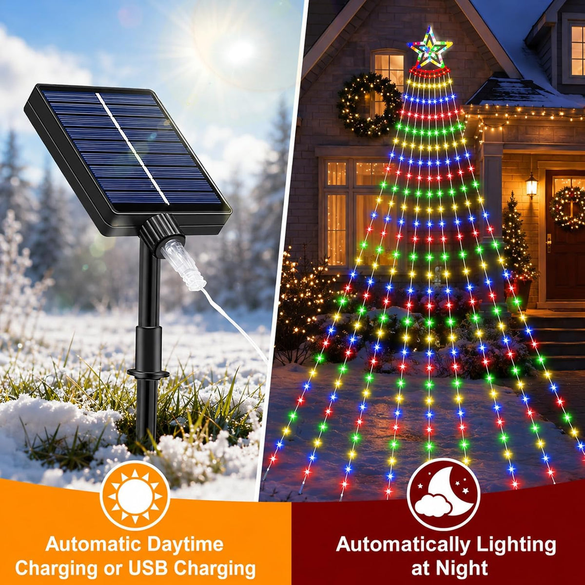 Guirnalda de luces solares de Navidad para exteriores, blanco frío...
