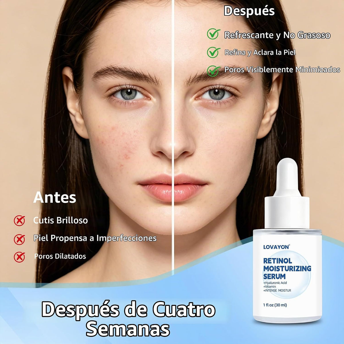 LOVAYON Suero de retinol para rostro con ácido hialurónico y vitami...