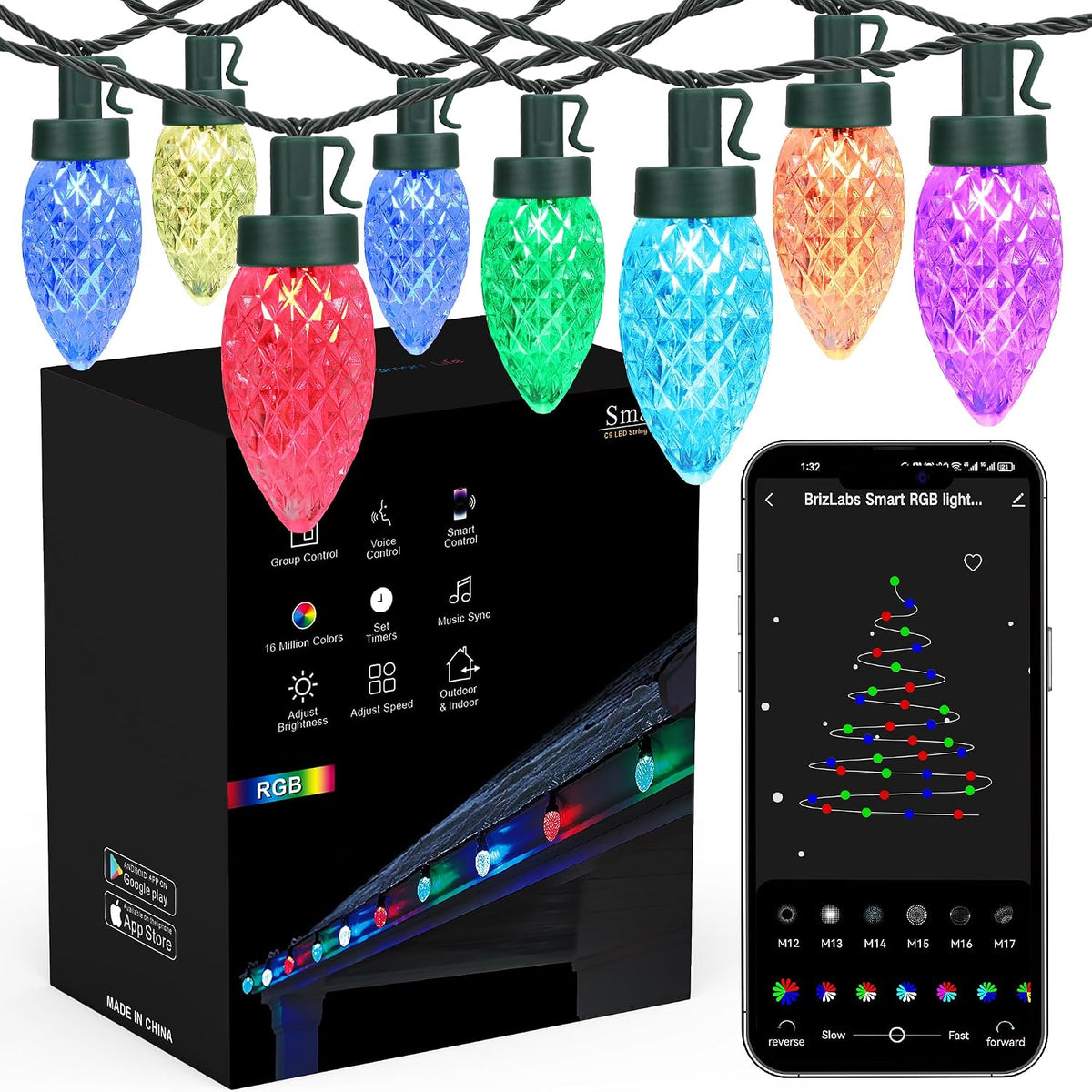 Brizled Luces de Navidad inteligentes C9 (no conectables, 39 pies,...
