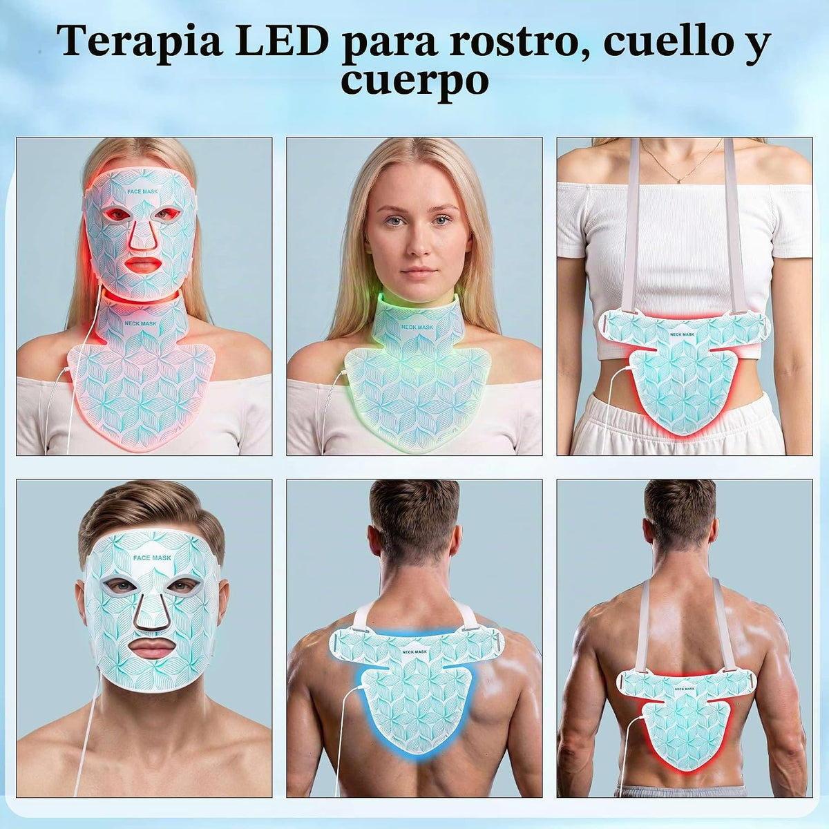 Máscara de terapia de luz roja para la cara y el cuello, 8 colores...