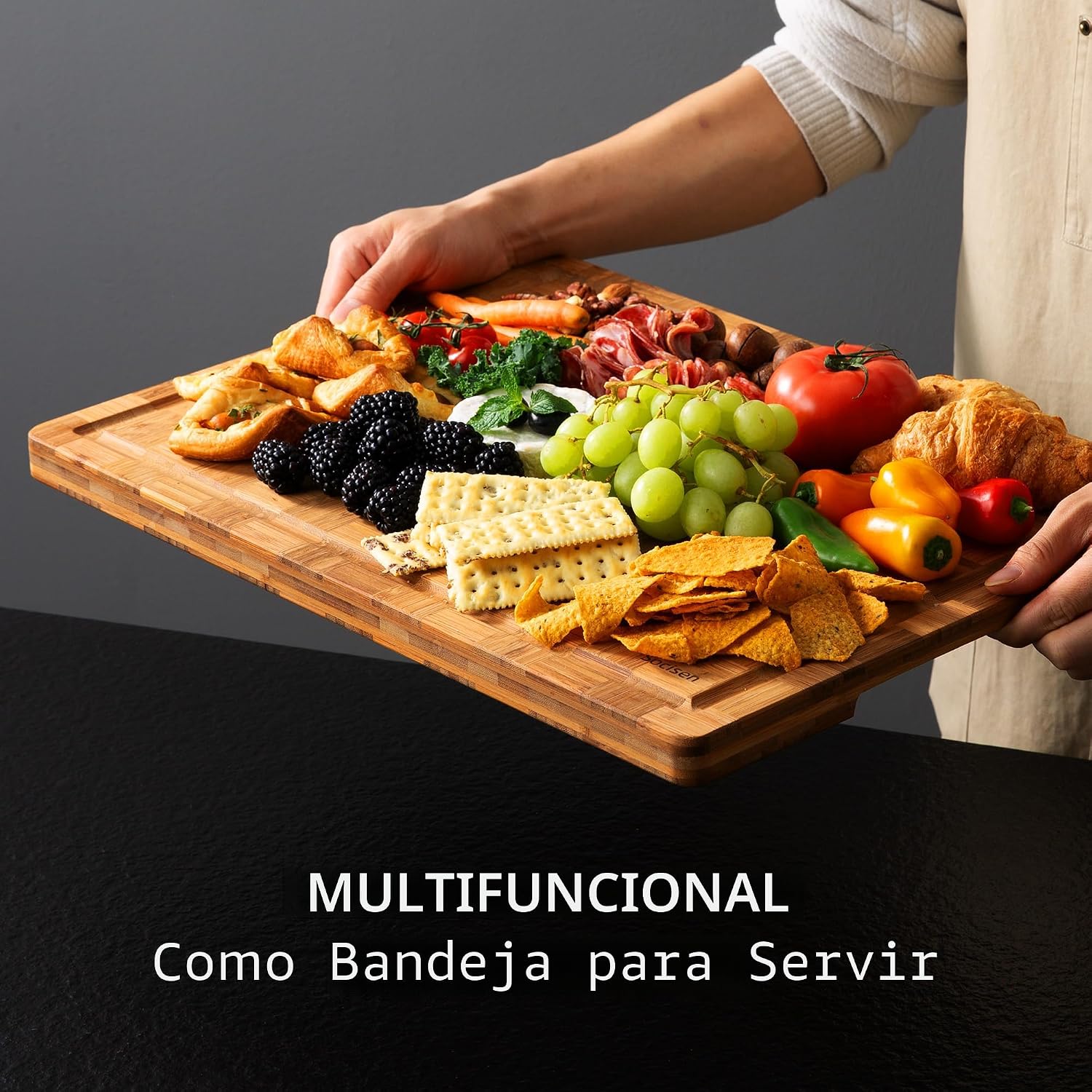 XXX - Tabla de Cortar Grande de Bambú con Pies Antideslizantes y Ta...