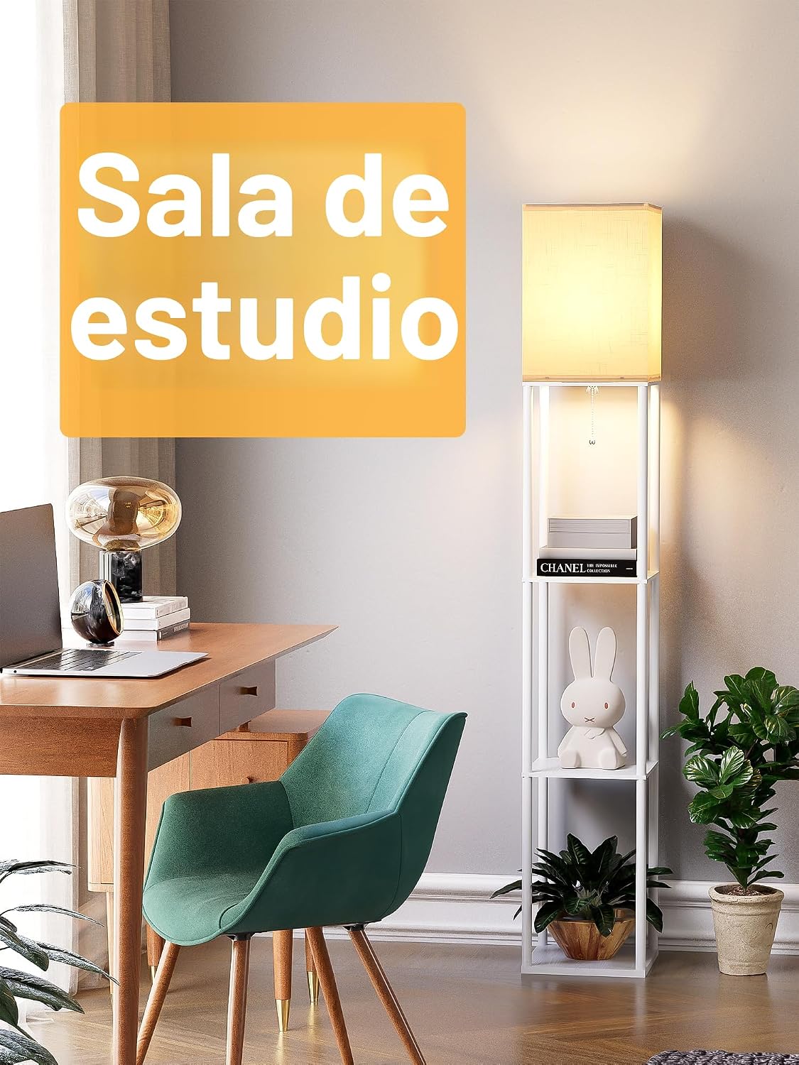 Lámpara de pie con estantes para sala de estar, paquete de 2, lámpa...