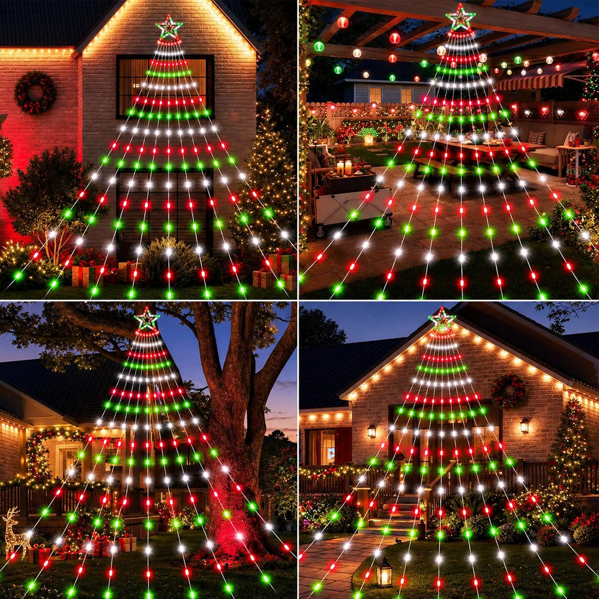 AMIPEPE Luces solares para árbol de Navidad, 18.37 pies 532 LED, ro...