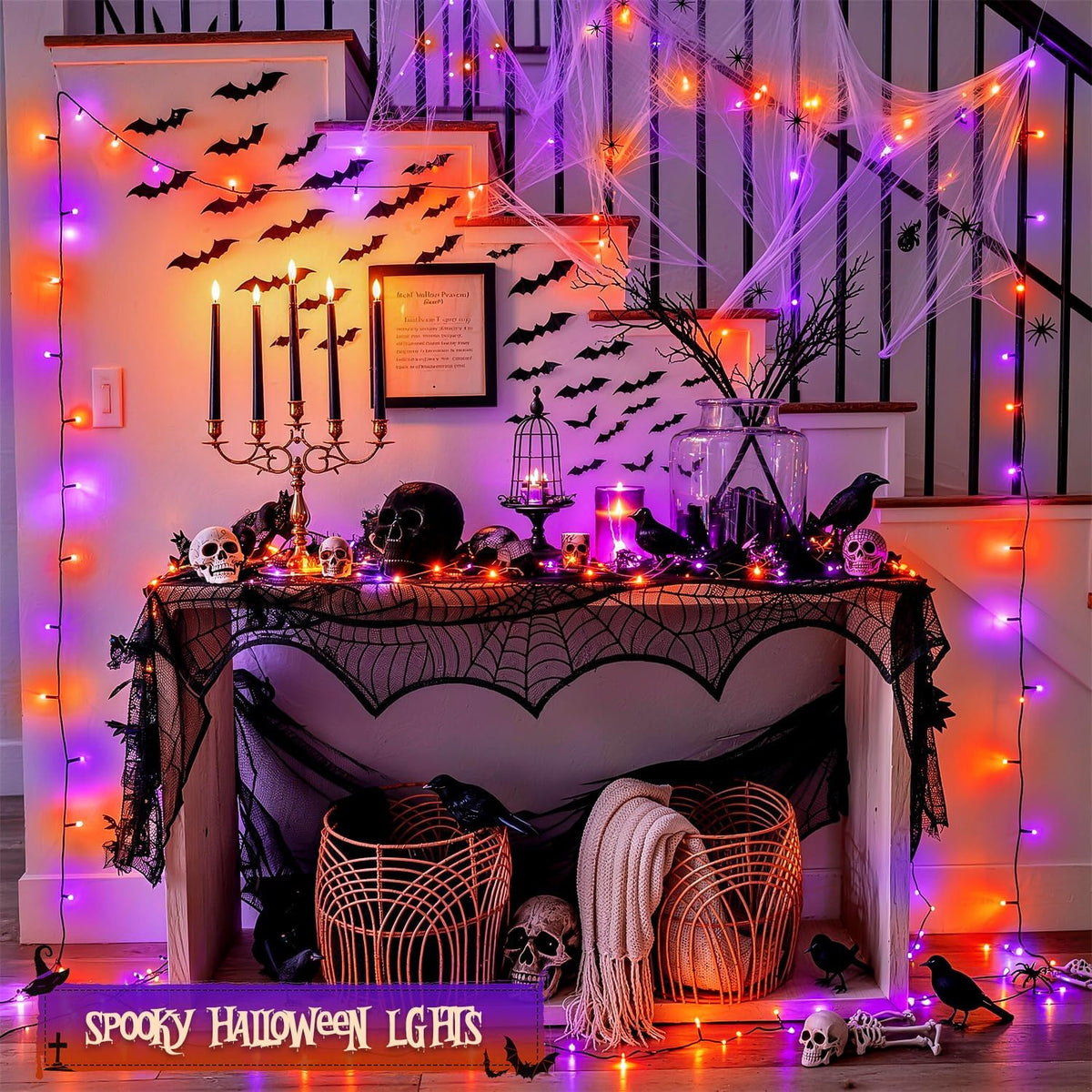 JMEXSUSS - Cadena de luces de Halloween de 250 luces LED naranja y...