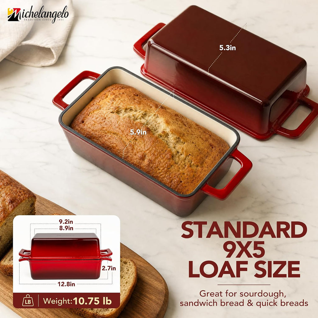 MICHELANGELO Pan de hierro fundido esmaltado con tapa, sartén para...