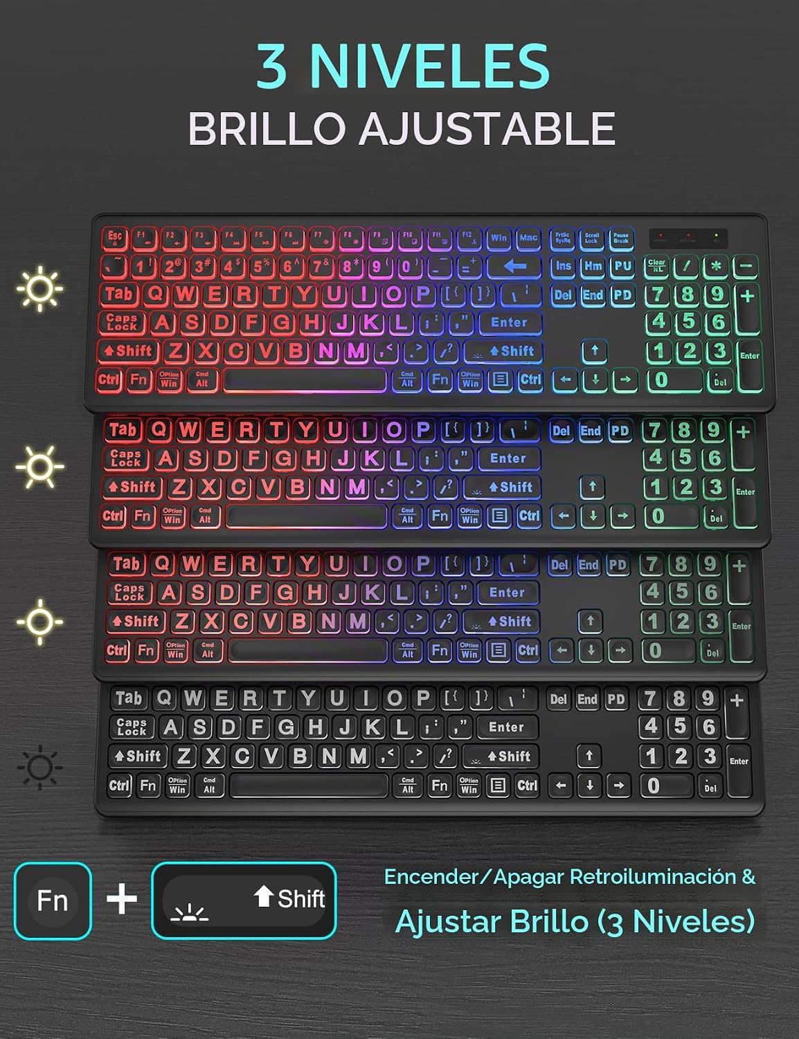Combo de teclado y ratón inalámbricos, retroiluminación RGB, recarg...